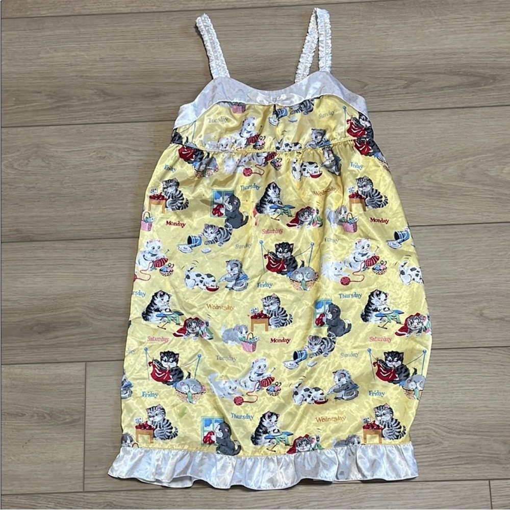 Nick & Nora Kitten Cat Print Nightgown Pajamas Size Girls XL (14-16) Yellow